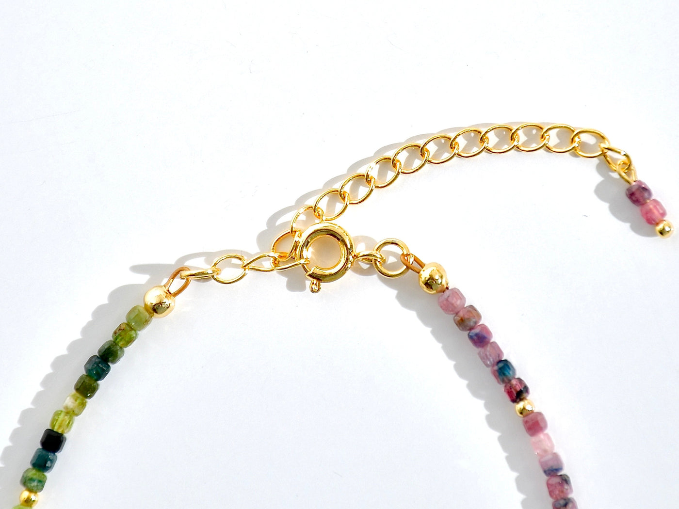 Dainty, lightweight bracelet made from tiny natural, genuine colorful Tourmaline beads in an ombre design. It is gold filled and luxury quality. Handmade jewelry. Perfect gift. Layer with other bracelets as a bracelet stack. Rare & unique