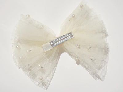 Big bow clips w/ ivory tulle and pearls, for wedding hair updos, bridal hair piece, bridal hair clip & comb, flowering girl hair clip, wedding hair accessories, bridesmaids accessories, flower girl headband, gray bow, dusty rose pink bow with pearls