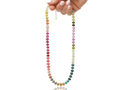 A rainbow multi-gemstone necklace from natural semi precious gemstones and apatite beads. This necklace is sure to add a pop of color to any outfit