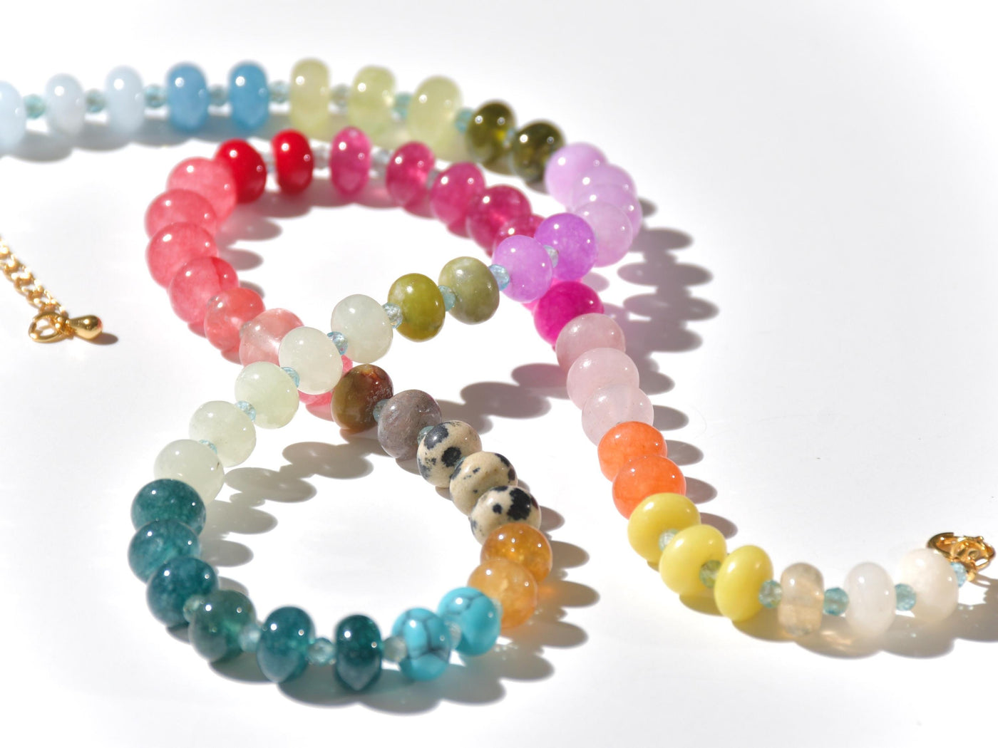 A rainbow multi-gemstone necklace from natural semi precious gemstones and apatite beads. This necklace is sure to add a pop of color to any outfit