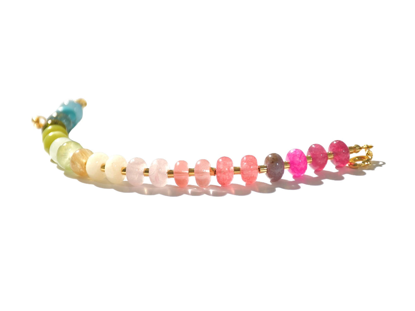 Rainbow Mixed Gemstone Beaded Bracelet, Rainbow Opal Rondelle Beads, Meaningful Jewelry: The Strawberry Daquiri Bracelet