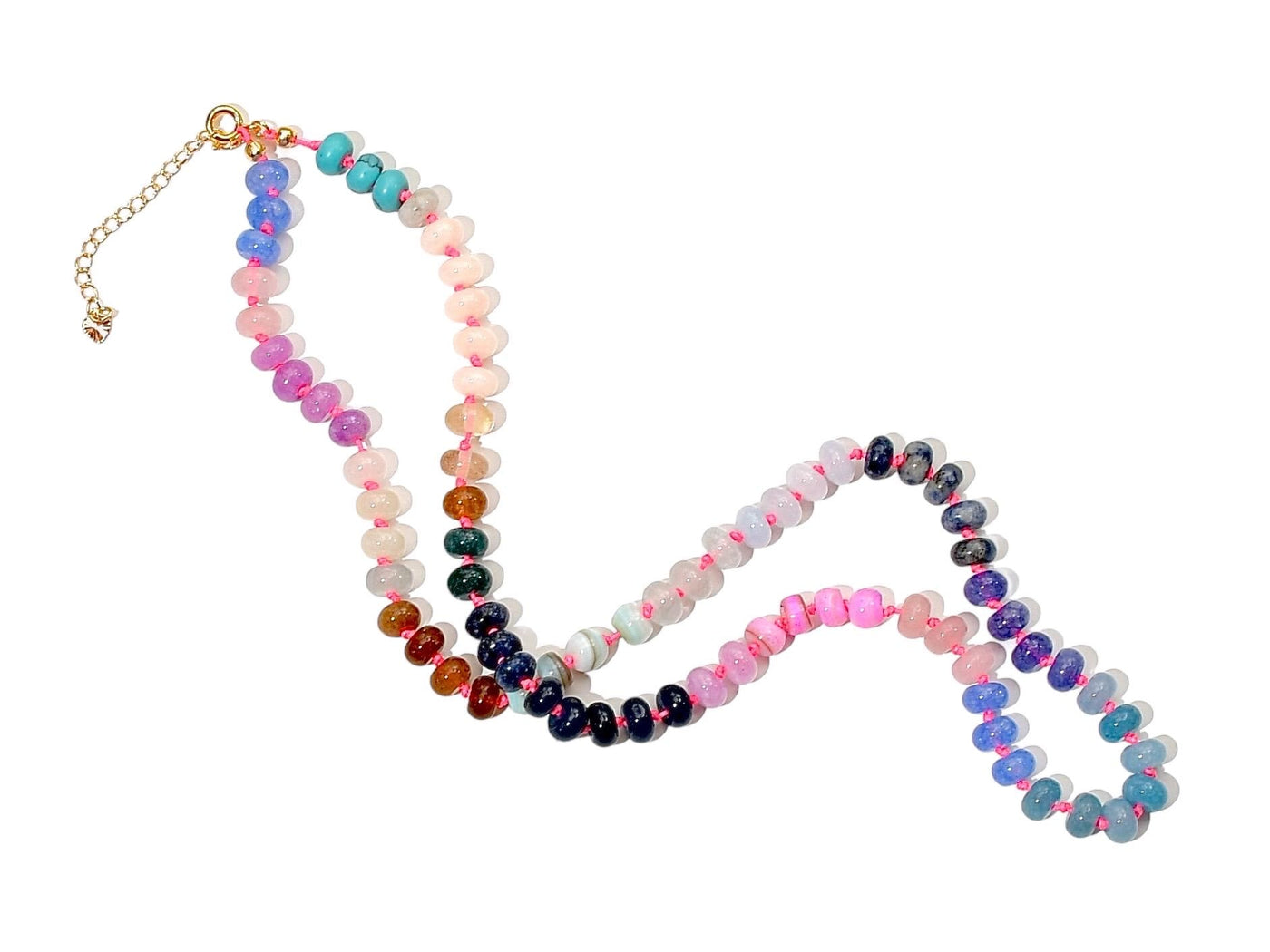 Colorful Knotted Gemstone Necklace, Rainbow Beaded Necklace with Semi-Precious Stones, Boho Anthropologie Ombré Necklace