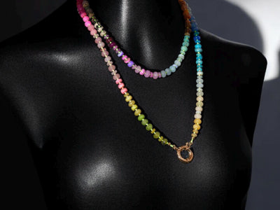 A rainbow multi-gemstone necklace that is handknotted & handcrafted. Made from natural semi precious gemstones. This necklace is sure to add a pop of color to any outfit