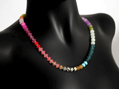 A rainbow multi-gemstone necklace from natural semi precious gemstones and apatite beads. This necklace is sure to add a pop of color to any outfit