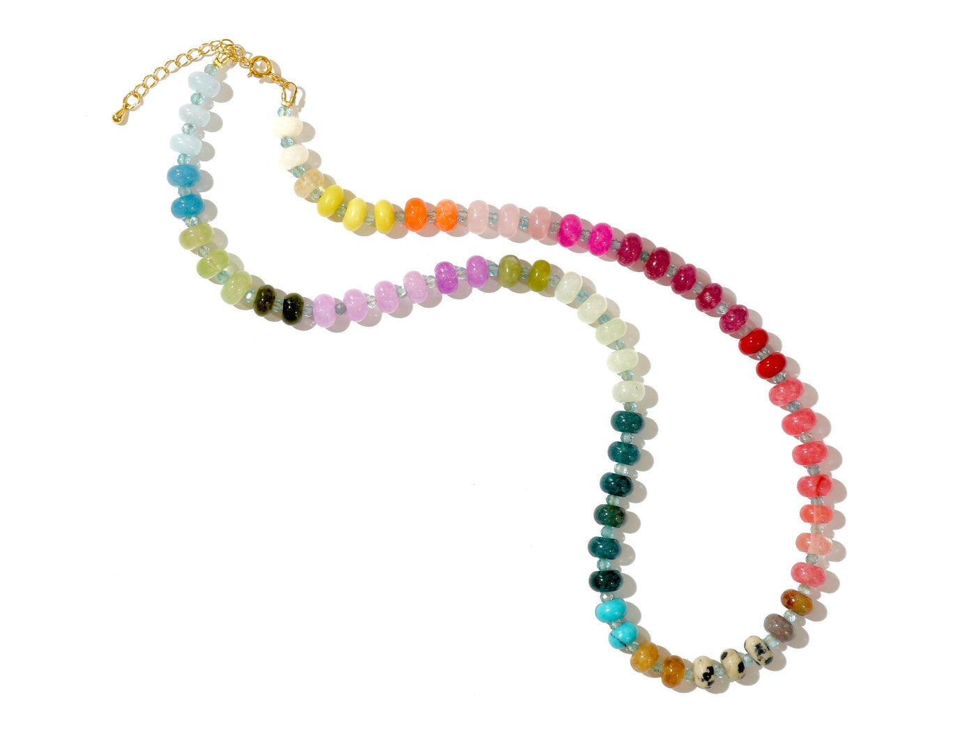 A rainbow multi-gemstone necklace from natural semi precious gemstones and apatite beads. This necklace is sure to add a pop of color to any outfit