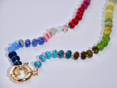 Rainbow Multi Gemstone Necklace Colorful Rondelle Beads, Natural Semi-Precious Gemstones 14k Gold: The Bejeweled Necklace