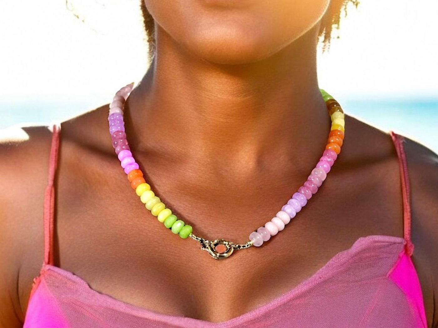 Rainbow Beaded Necklace with Colorful Gemstones, Long Beaded Necklace, Boho Chic & Anthropologie inspired ombre necklace