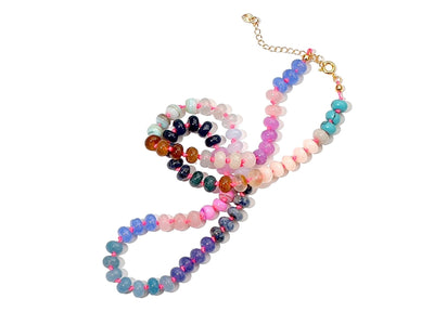 Colorful Knotted Gemstone Necklace, Rainbow Beaded Necklace with Semi-Precious Stones, Boho Anthropologie Ombré Necklace