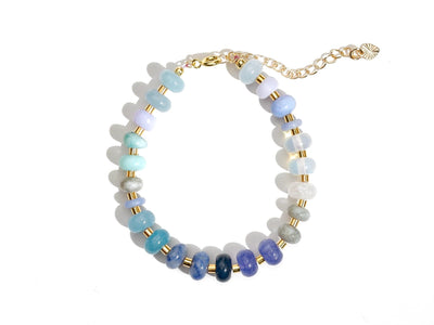 Colorful Mixed Gemstone Beaded Bracelet Stack, Blue Opal Rondelle Beads, Meaningful Jewelry 14k Gold