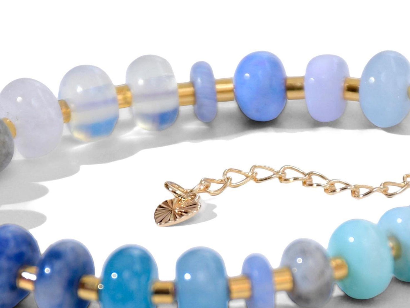 Colorful Mixed Gemstone Beaded Bracelet Stack, Blue Opal Rondelle Beads, Meaningful Jewelry 14k Gold