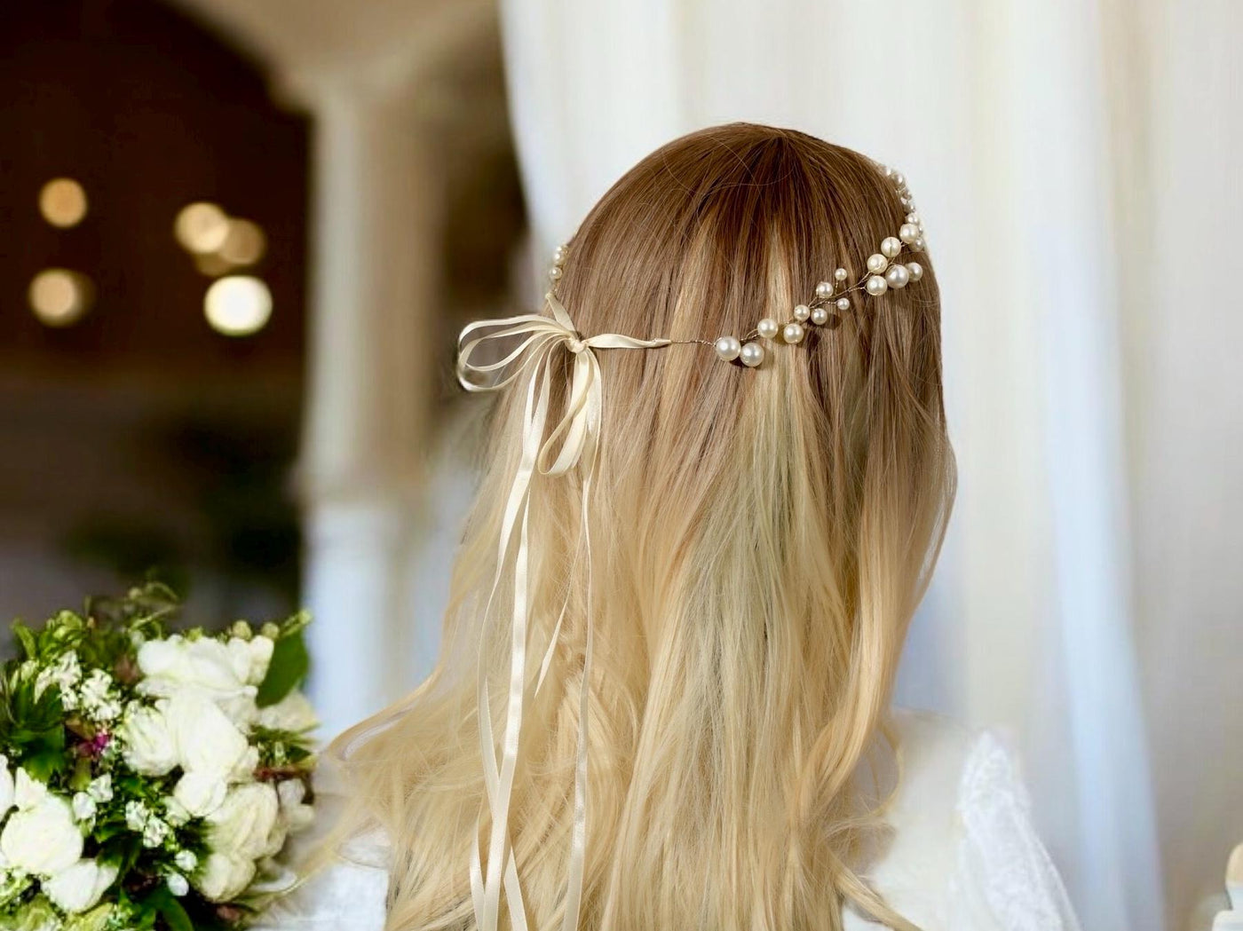 Bridal Pearl Hair Crown & Wedding Hair Wreath, a Simple Bridal Hair Accessory for Flower Girls, Bridesmaids. Boho Beach Wedding