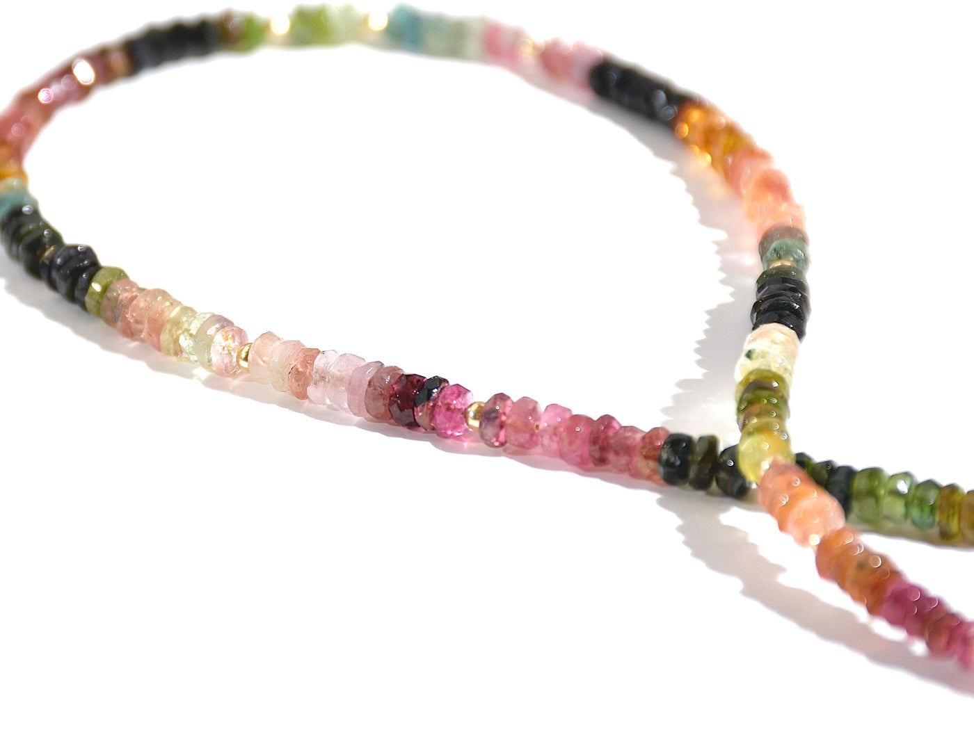 Rainbow Tourmaline Gemstone Necklace, Heishi Beaded Choker, Natural Faceted Gem & Boho Chic