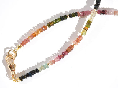 Rainbow Tourmaline Gemstone Necklace, Heishi Beaded Choker, Natural Faceted Gem & Boho Chic