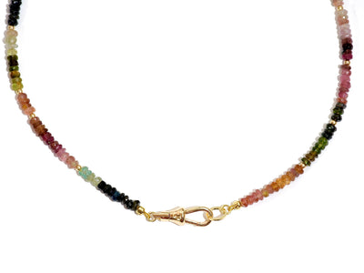 Rainbow Tourmaline Gemstone Necklace, Heishi Beaded Choker, Natural Faceted Gem & Boho Chic