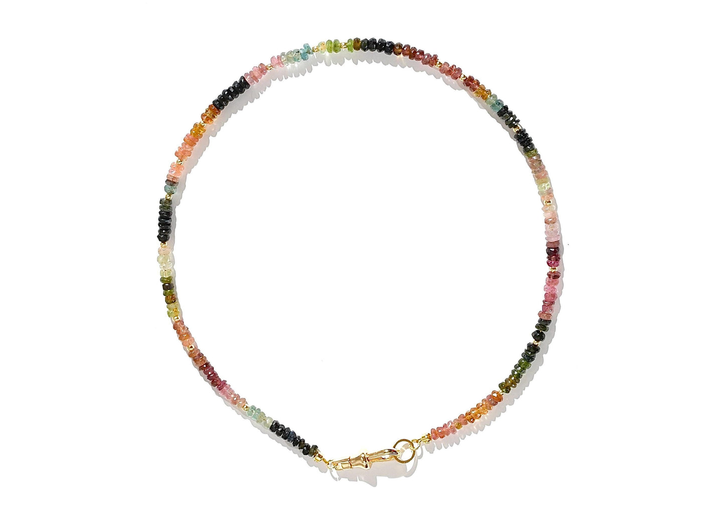 Rainbow Tourmaline Gemstone Necklace, Heishi Beaded Choker, Natural Faceted Gem & Boho Chic