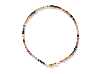 Rainbow Tourmaline Gemstone Necklace, Heishi Beaded Choker, Natural Faceted Gem & Boho Chic