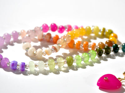 Rainbow Multi Gemstone Necklace, Natural Semi-Precious Rondelle Beads: The Pink Heart Gemstone Necklace, Unique Jewelry