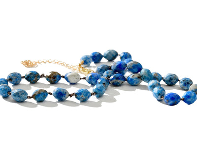 Lapis Lazuli Gemstone Choker, Blue Knotted Beaded Necklace, Boho Chic Style