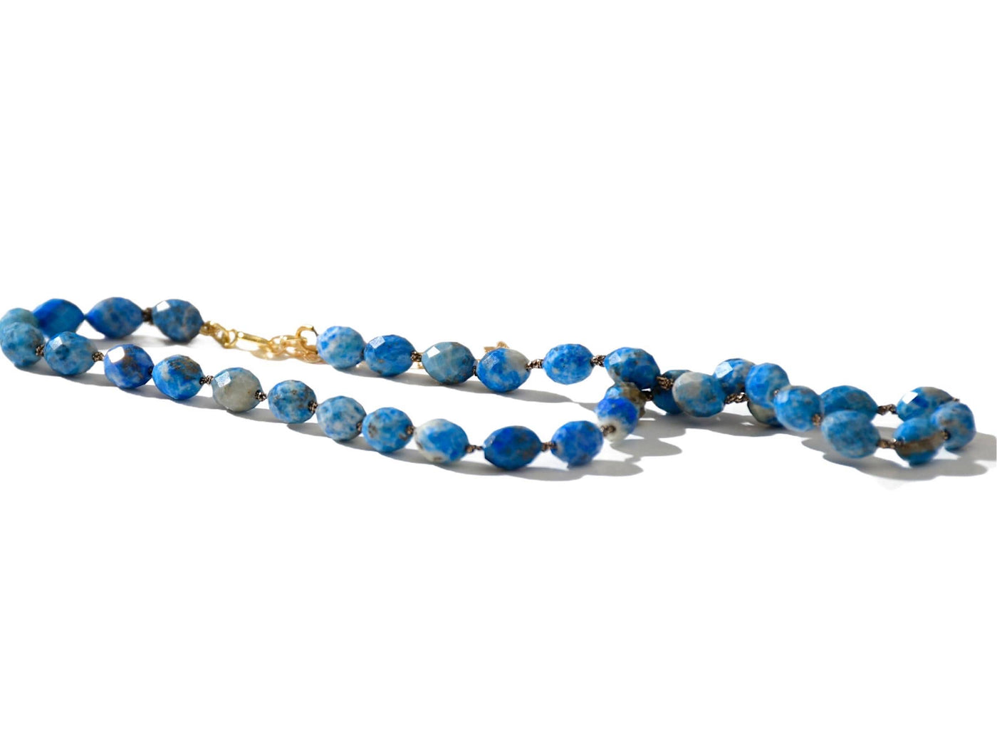 Lapis Lazuli Gemstone Choker, Blue Knotted Beaded Necklace, Boho Chic Style