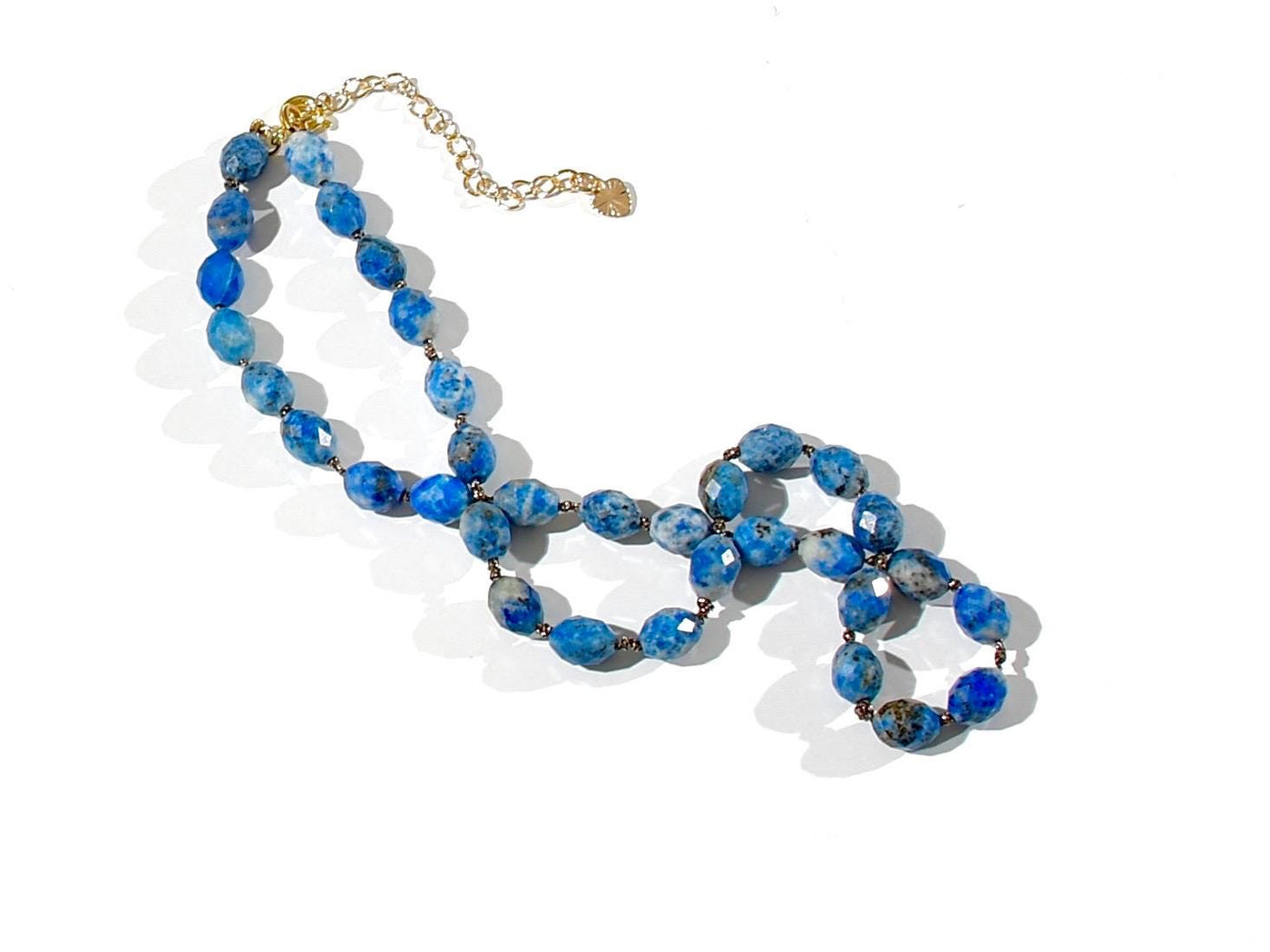 Lapis Lazuli Gemstone Choker, Blue Knotted Beaded Necklace, Boho Chic Style