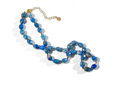 Lapis Lazuli Gemstone Choker, Blue Knotted Beaded Necklace, Boho Chic Style