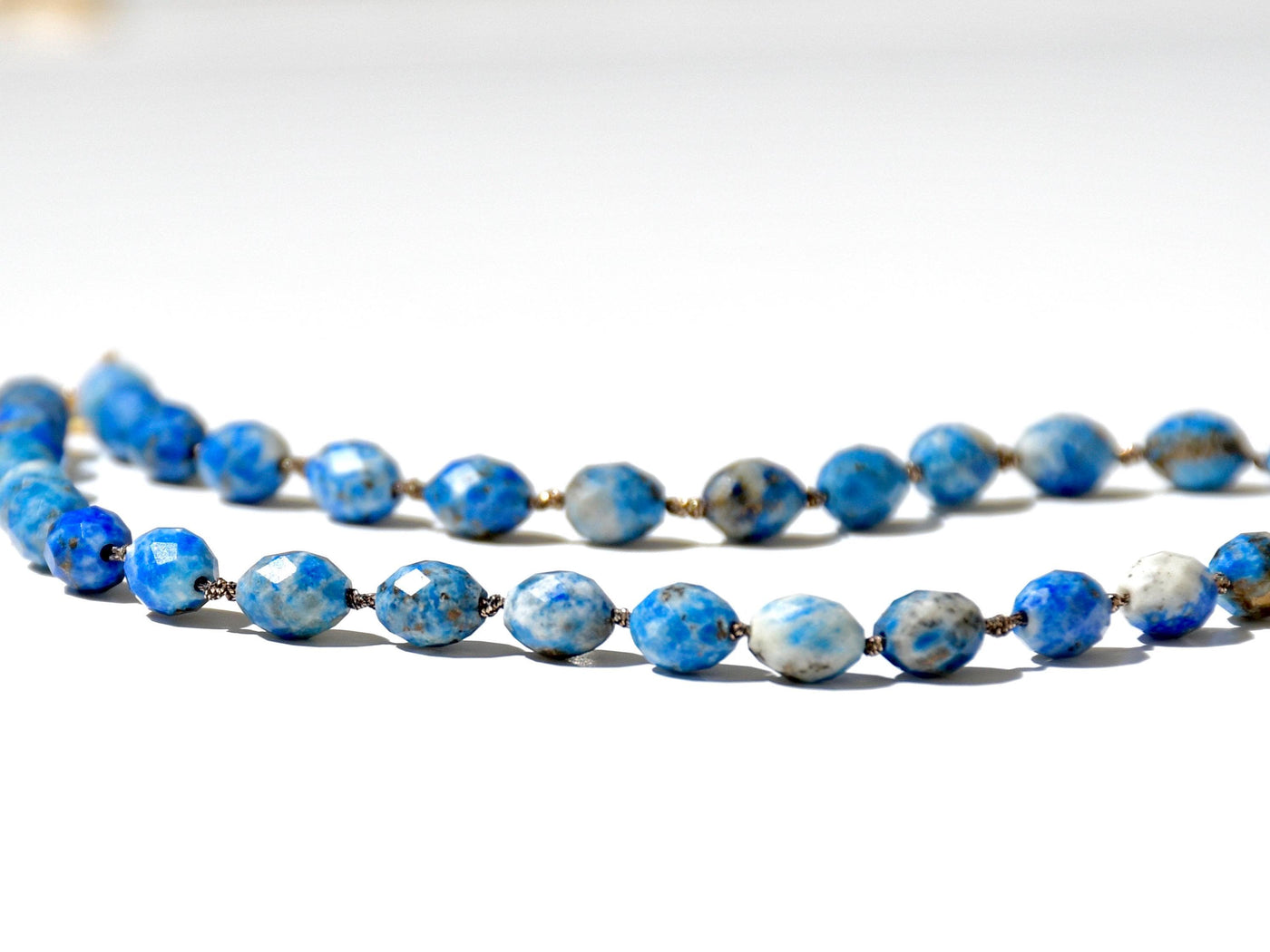 Lapis Lazuli Gemstone Choker, Blue Knotted Beaded Necklace, Boho Chic Style