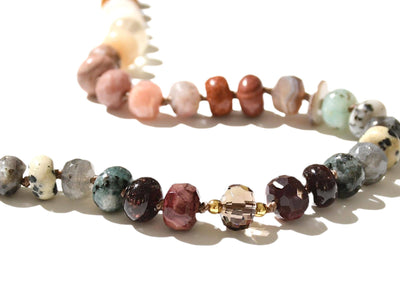 Neutral Gradient Gemstone Necklace, Boho Chic Knotted Choker in Browns. Anthropologie Style