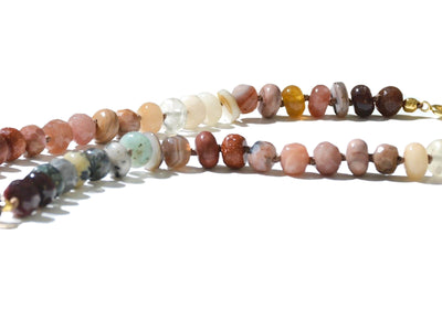 Neutral Gradient Gemstone Necklace, Boho Chic Knotted Choker in Browns. Anthropologie Style