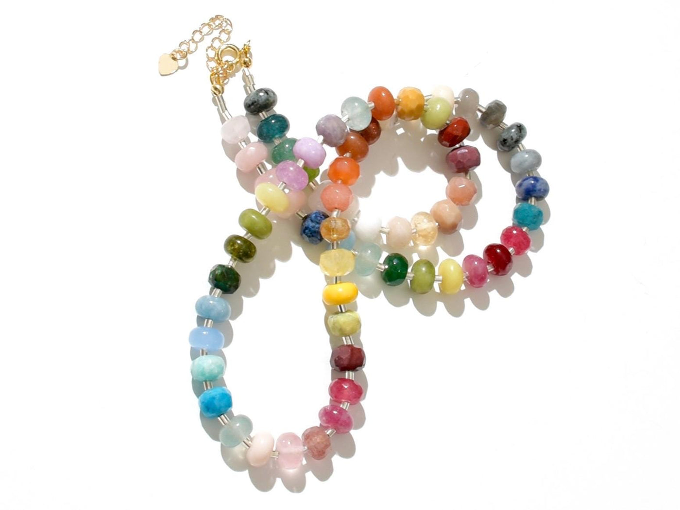 Rainbow Multi Gemstone Necklace with Rondelle Beads, 14k Gold Jewelry, Boho Chic Jewelry