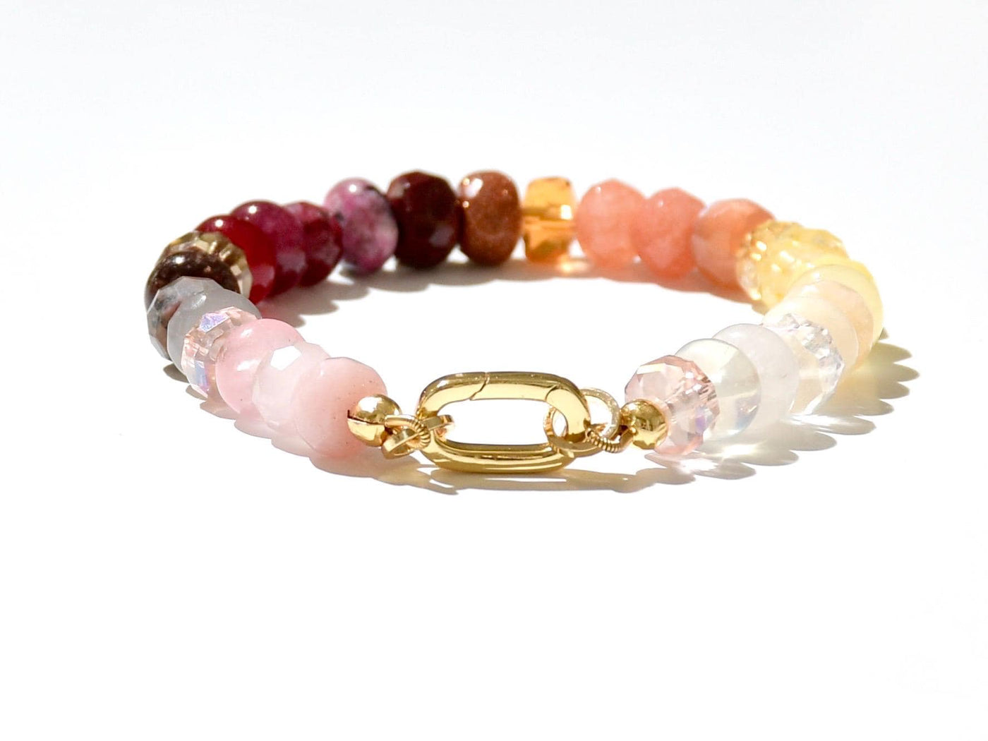 Neutral Multi Gemstone Bracelet with Colorfil Rondelle Beads, 14k Gold Jewelry, Chunky Bracelet Stack Boho Chic Jewelry