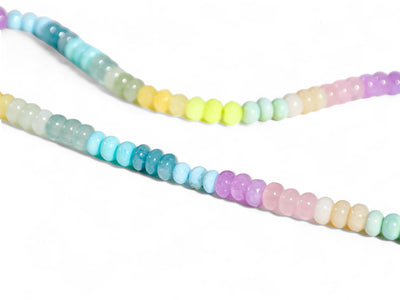 A Candy Colored Long Beaded Gem Necklace featuring opals, aquamarines, jades, rose quartz and pastel [rainbow beads. It&#39;s a beautiful Statement Necklace for the Summer in colors of mint blue, greens, purples and yellows.