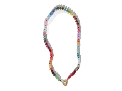 Candy Colored Beaded Gemstone Choker Necklace featuring amethysts, citrines, sunstone, jades, rose quartz & opal rainbow beads. It is a beautiful Boho Chic Statement necklace for the Summer in bright neon pinks, purples, oranges, greens & yellows.