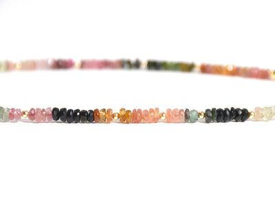 Rainbow Tourmaline Gemstone Necklace, Heishi Beaded Choker, Natural Faceted Gem & Boho Chic