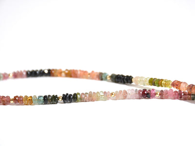 Rainbow Tourmaline Gemstone Necklace, Heishi Beaded Choker, Natural Faceted Gem & Boho Chic