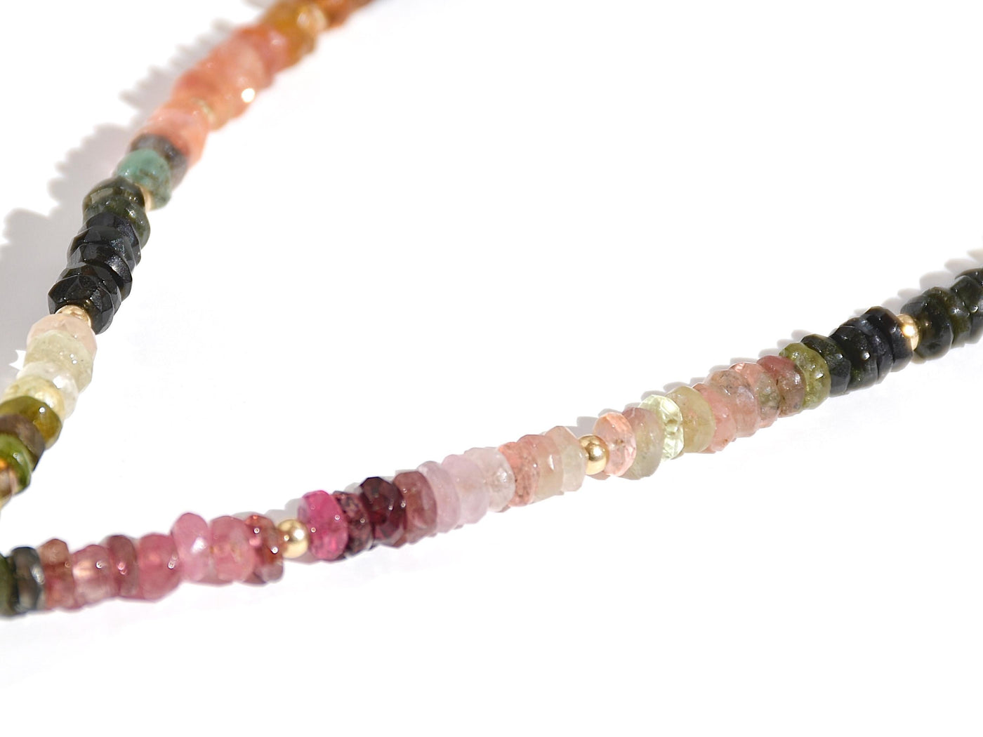 Rainbow Tourmaline Gemstone Necklace, Heishi Beaded Choker, Natural Faceted Gem & Boho Chic