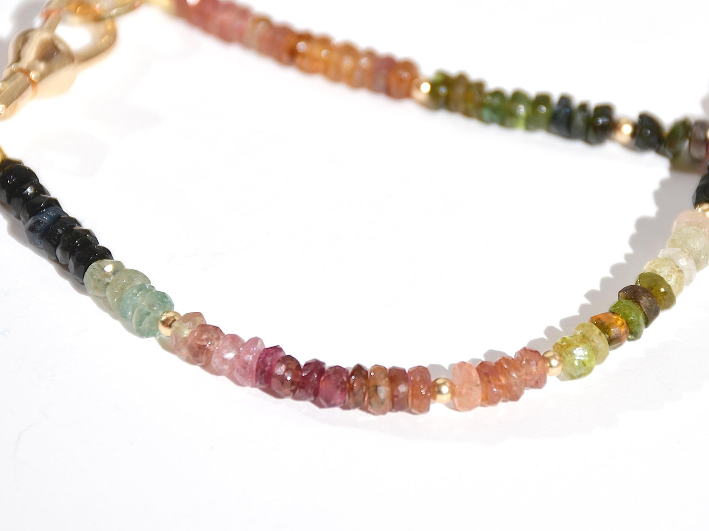 Rainbow Tourmaline Gemstone Necklace, Heishi Beaded Choker, Natural Faceted Gem & Boho Chic