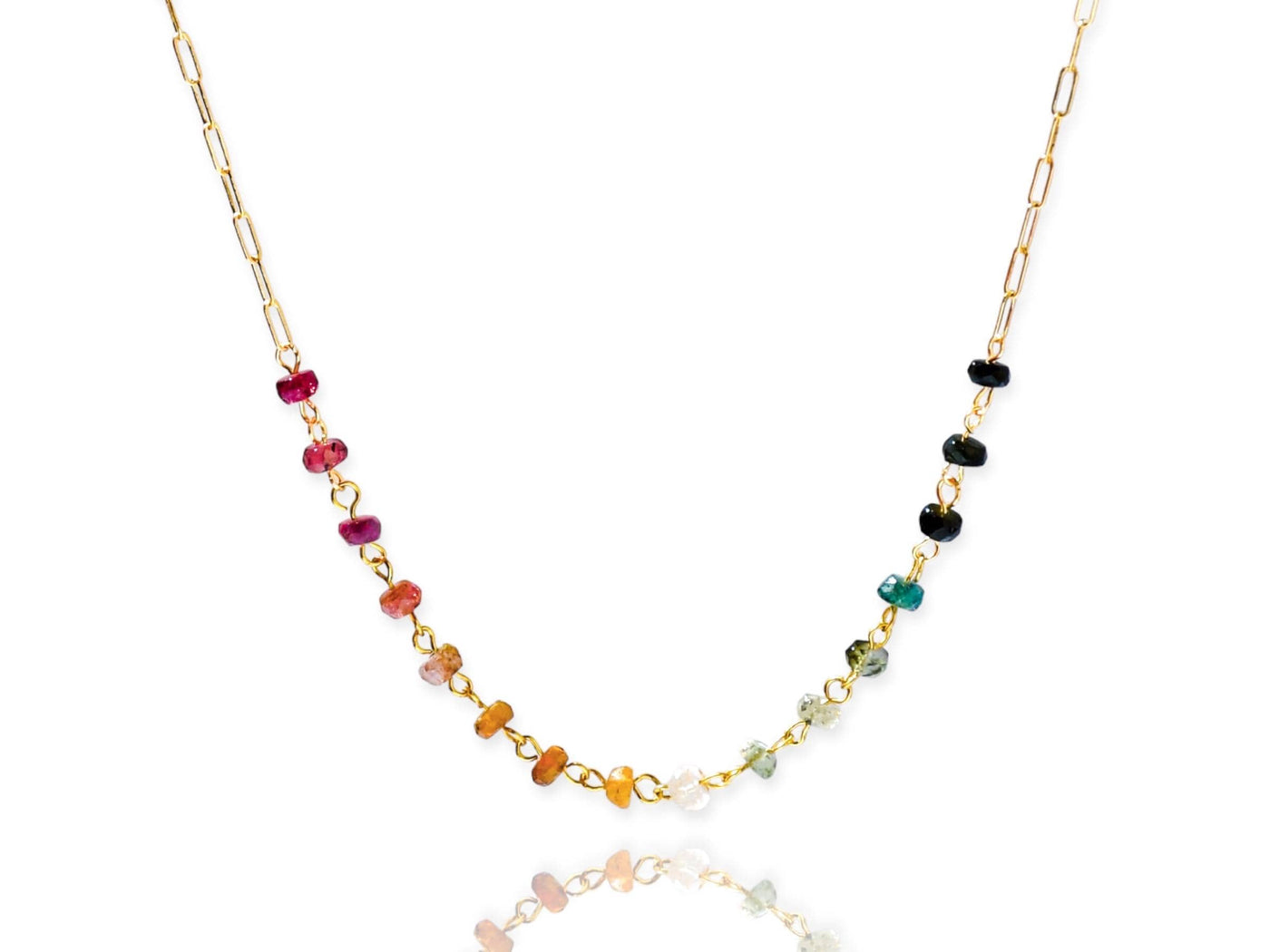 Rainbow Tourmaline Gemstone Necklace with 14k Gold Filled Paperclip Chain, Wire Wrapped Natural Gem Necklace