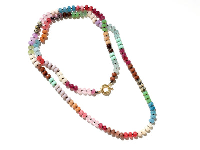 Long Rainbow Gemstone Necklace, Colorful Beaded Knotted Necklace, Boho Chic Anthropologie Style