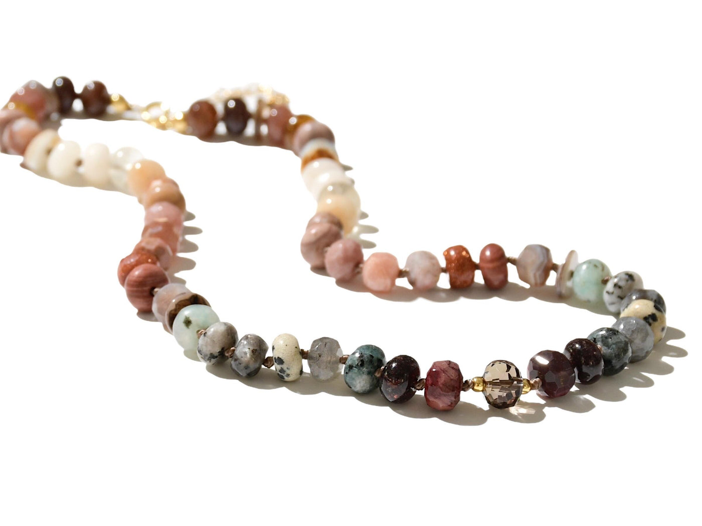 Neutral Gradient Gemstone Necklace, Boho Chic Knotted Choker in Browns. Anthropologie Style