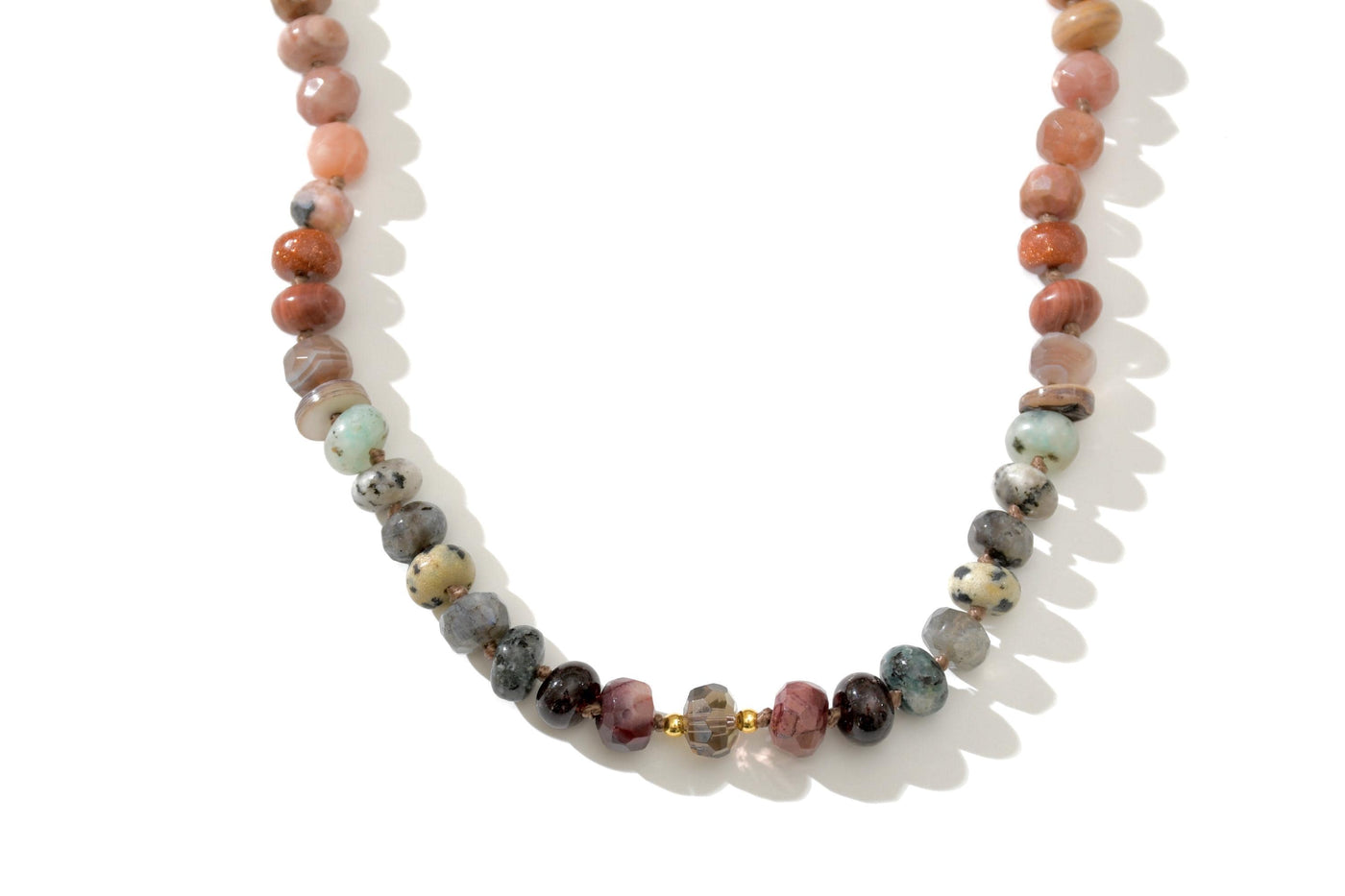 Neutral Gradient Gemstone Necklace, Boho Chic Knotted Choker in Browns. Anthropologie Style