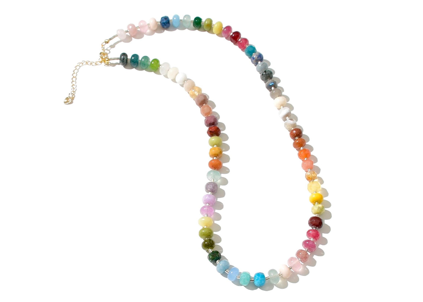 Rainbow Multi Gemstone Necklace with Rondelle Beads, 14k Gold Jewelry, Boho Chic Jewelry