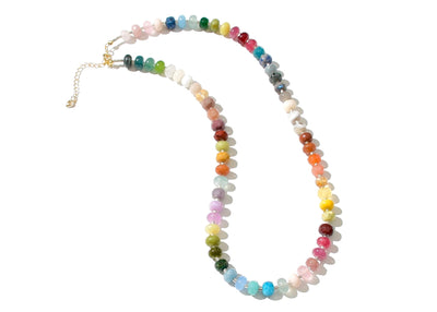 Rainbow Multi Gemstone Necklace with Rondelle Beads, 14k Gold Jewelry, Boho Chic Jewelry