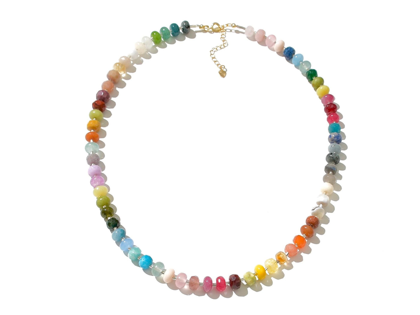 Rainbow Multi Gemstone Necklace with Rondelle Beads, 14k Gold Jewelry, Boho Chic Jewelry