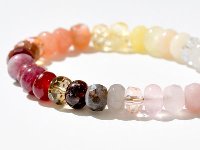 Neutral Multi Gemstone Bracelet with Colorfil Rondelle Beads, 14k Gold Jewelry, Chunky Bracelet Stack Boho Chic Jewelry