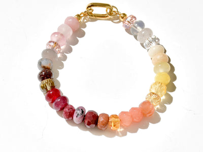 Neutral Multi Gemstone Bracelet with Colorfil Rondelle Beads, 14k Gold Jewelry, Chunky Bracelet Stack Boho Chic Jewelry