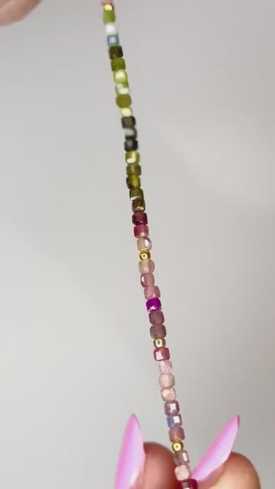 Colorful Tourmaline Gemstone Beaded Bracelet, Unique Beaded Bracelet for Layering, Ombre Tourmaline Bead Jewelry