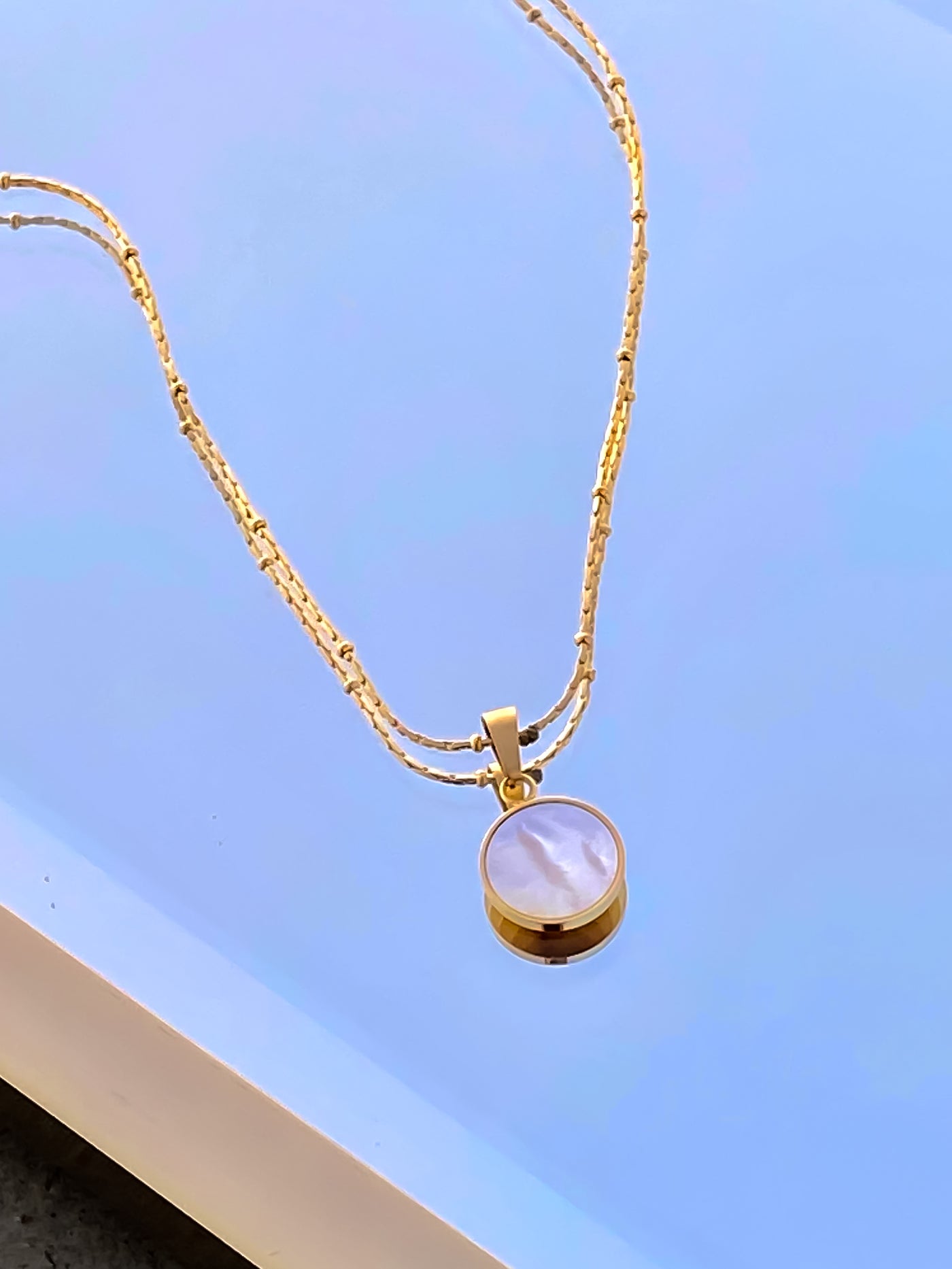 Mystere Opal Necklace - Coquette Gold waterproof tarnish proof high quality necklace and necklaces, gold dangle earrings with freshwater natural pearls, gold ring, statement ring, pendant necklace, layering necklace set.  Perfect gift for her and jewelry for her.  Stocking stuffers for girlfriend.  Gold bracelet and gold anklets.  Paperclip Chain necklace and cute, trendy jewelry.  