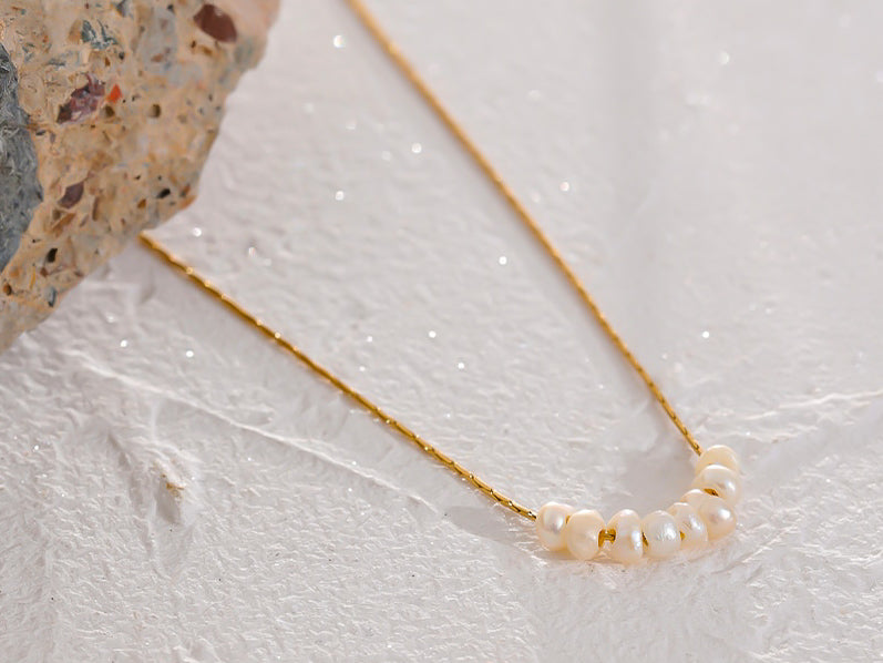 Gorgeous fine gold jewelry that is water proof, waterproof, tarnish proof, and 18k karat gold coated.  High quality high end jewelry.  Simple dainty trendy gold necklaces with freshwater pearl pendant.  Jewelry and gift ideas for her.  Jewelry for wife and girlfriend Christmas present 