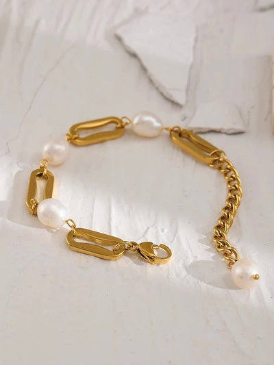 The Jayne Mansfield Chain Bracelet - Coquette Gold waterproof tarnish proof high quality necklace and necklaces, gold dangle earrings with freshwater natural pearls, gold ring, statement ring, pendant necklace, layering necklace set.  Perfect gift for her and jewelry for her.  Stocking stuffers for girlfriend.  Gold bracelet and gold anklets.  Paperclip Chain necklace and cute, trendy jewelry.  