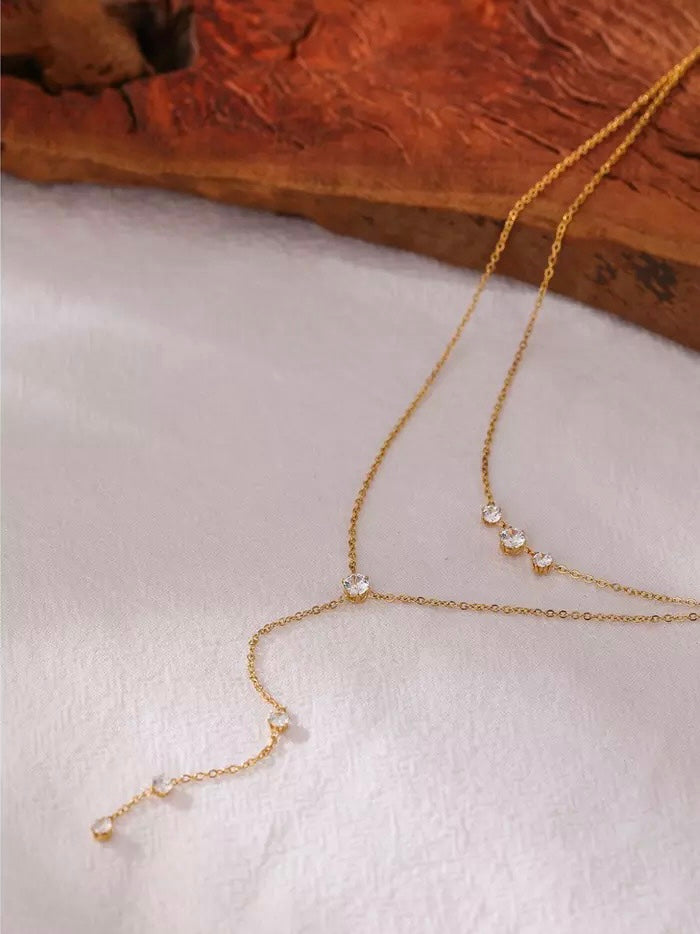 Demi Lariat Necklace - Coquette Gold waterproof tarnish proof high quality necklace and necklaces, gold dangle earrings with freshwater natural pearls, gold ring, statement ring, pendant necklace, layering necklace set.  Perfect gift for her and jewelry for her.  Stocking stuffers for girlfriend.  Gold bracelet and gold anklets.  Paperclip Chain necklace and cute, trendy jewelry.  